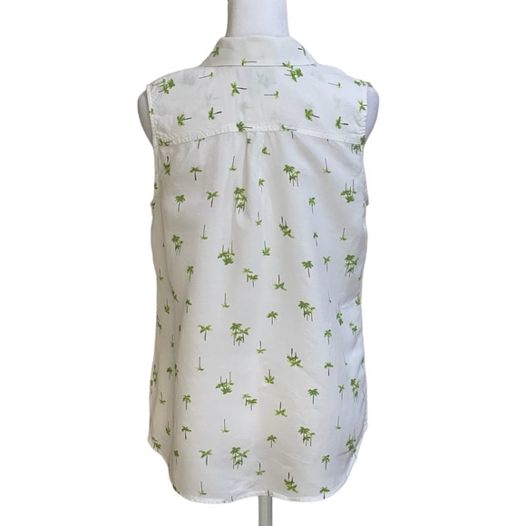Croft & Barrow Palm Tree Print White Linen Rayon Sleeveless Button Down Top Sz S - Picture 7 of 12